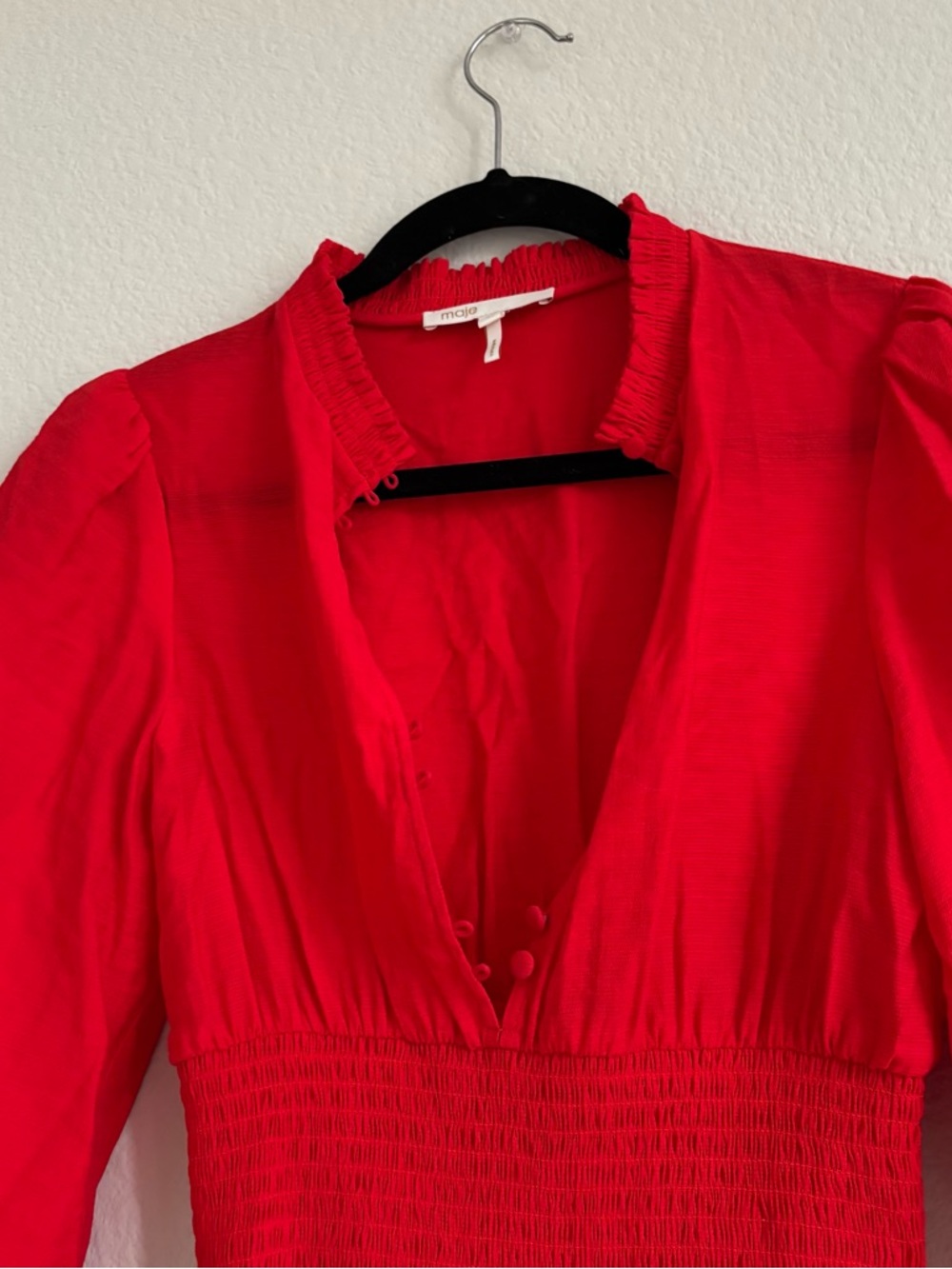 Maje Ritha Rouje Red Smocked Dress - Picture 15 of 17